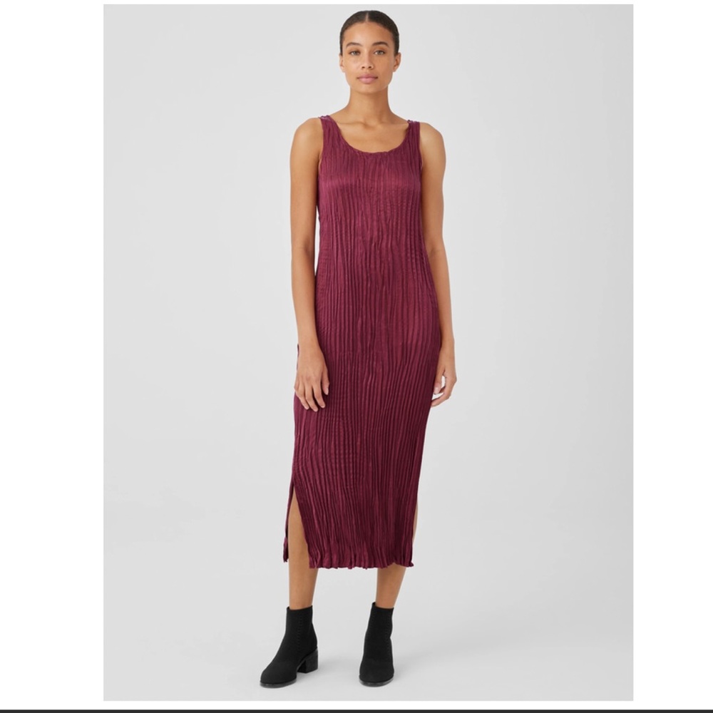 NWT EILEEN FISHER Crushed Cupro Scoop Neck Dress